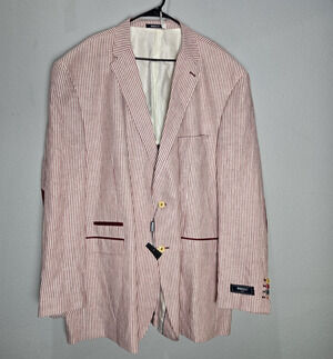 Inserch Italy 5XL Cranberry Stripe Elbow Patch Linen Blazer